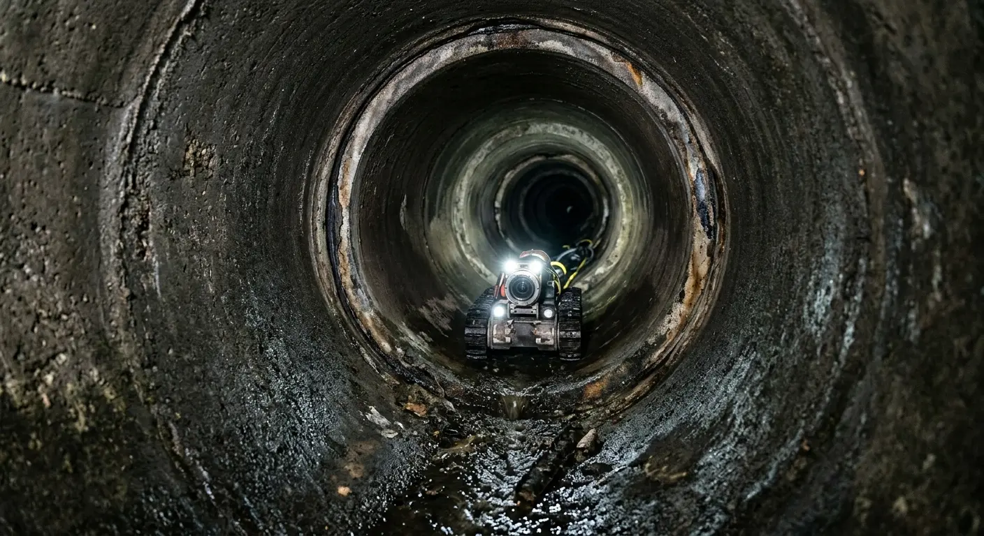 Robotic sewer camera inspecting pipe interior for Sewer Line Cleaning in Florence-Graham